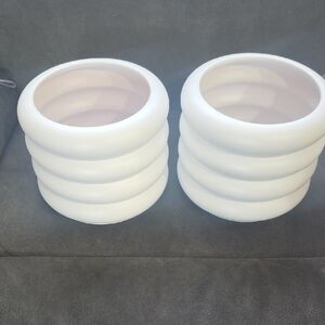 Set of Two White Ribbed Planters